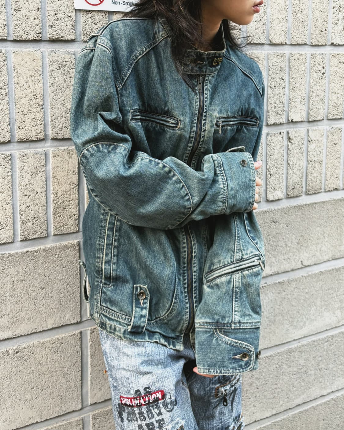 지스타 로우 워싱 그런지 데님 바이커자켓 상품이미지7