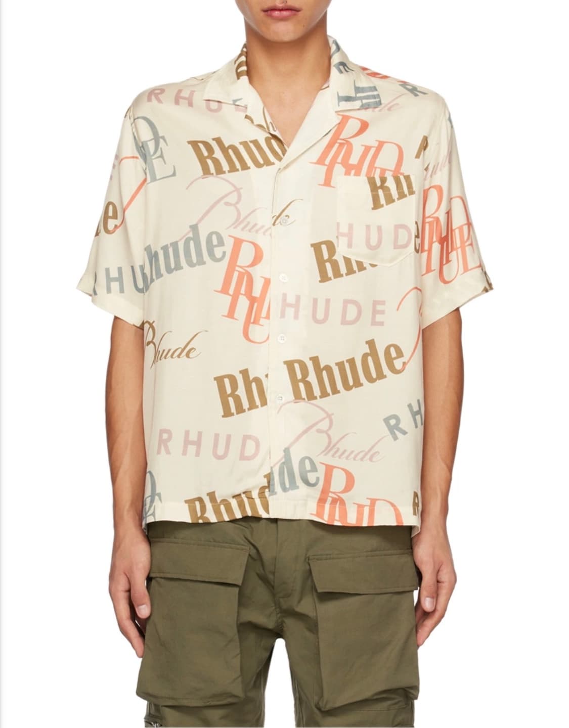 (정품/새상품) RHUDE 루드 남성 크림 로고 패턴 반팔 셔츠 상품이미지5