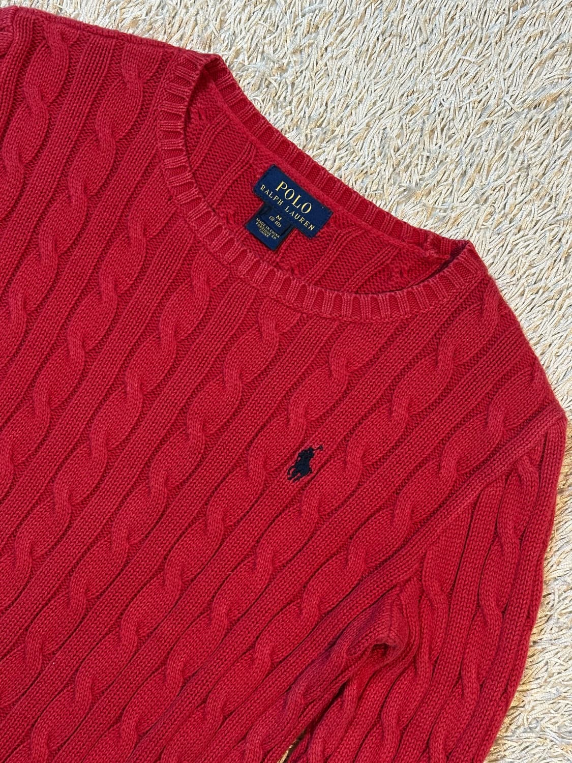 폴로 랄프로렌 신형 네이비포니 케이블 코튼 꽈배기 니트 레드 상품이미지2