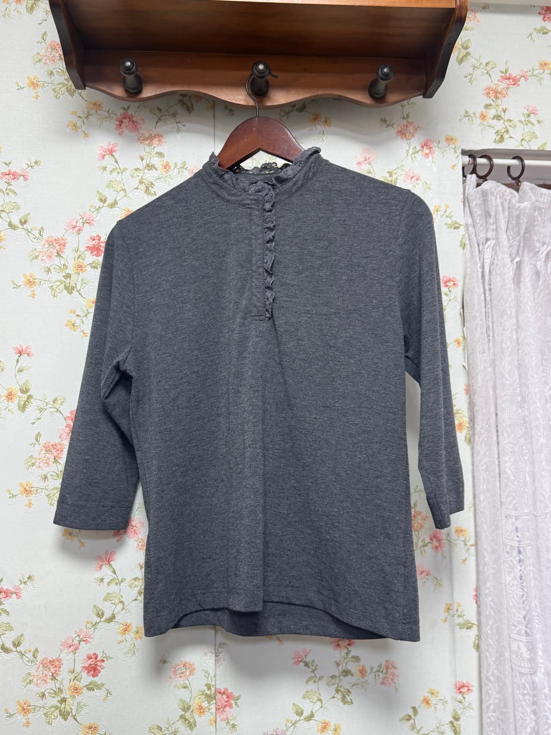 레이스 버튼 7부 티셔츠 상품이미지1