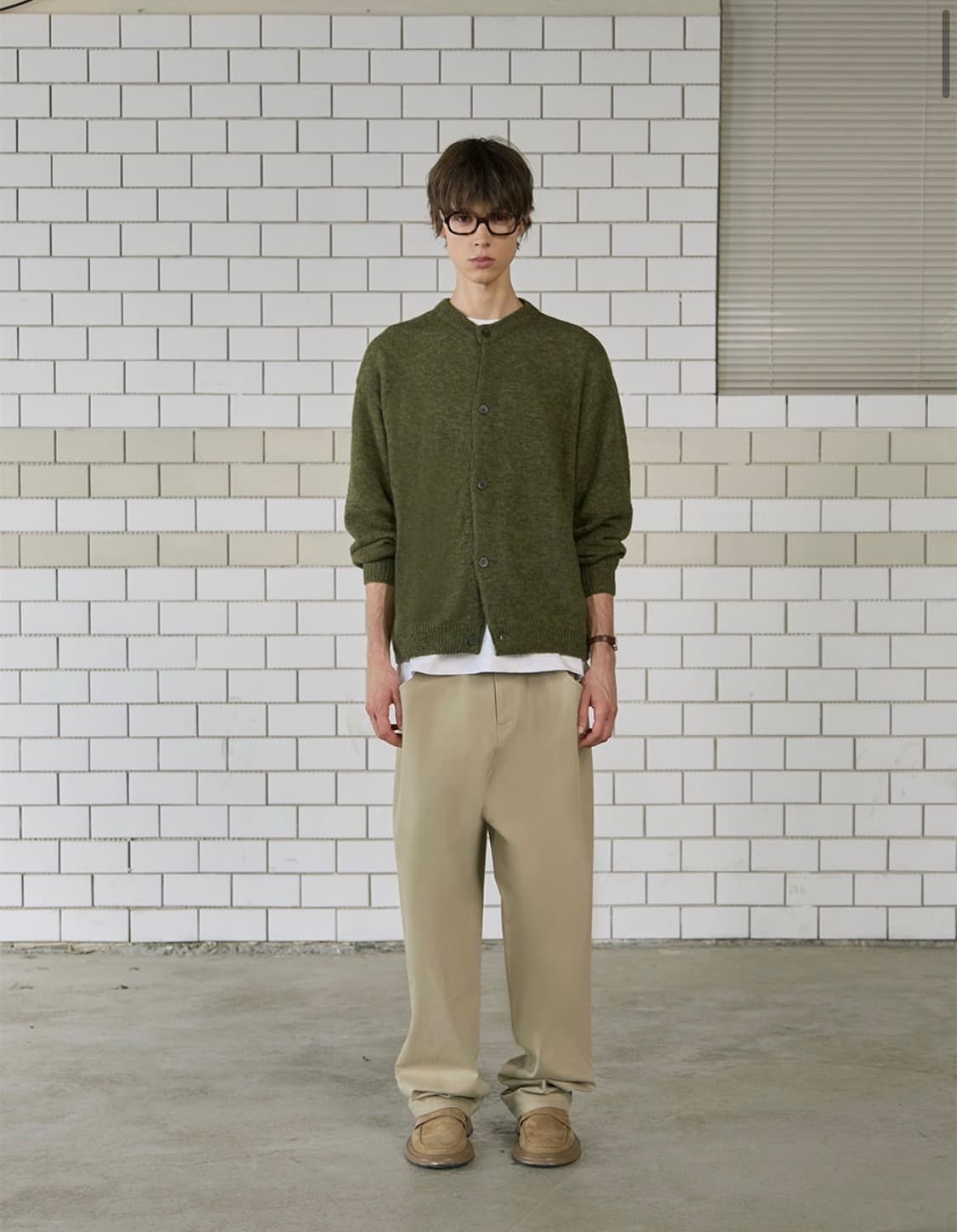 m) stu 라운드 넥 가디건 올리브 상품이미지1