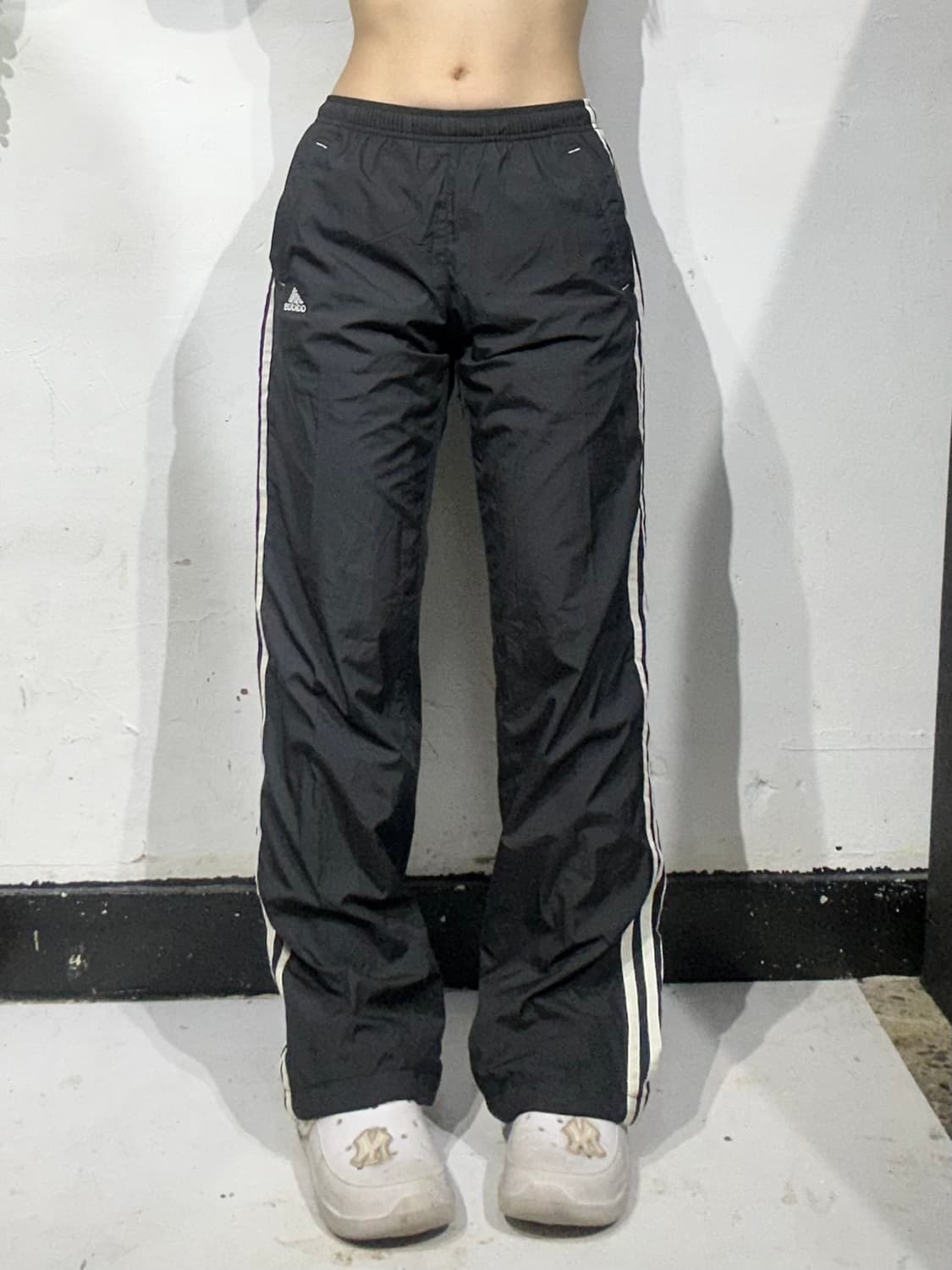 00s 아디다스 블랙 화이트 삼선 스몰 로고 와이드 트랙 팬츠 85 상품이미지2