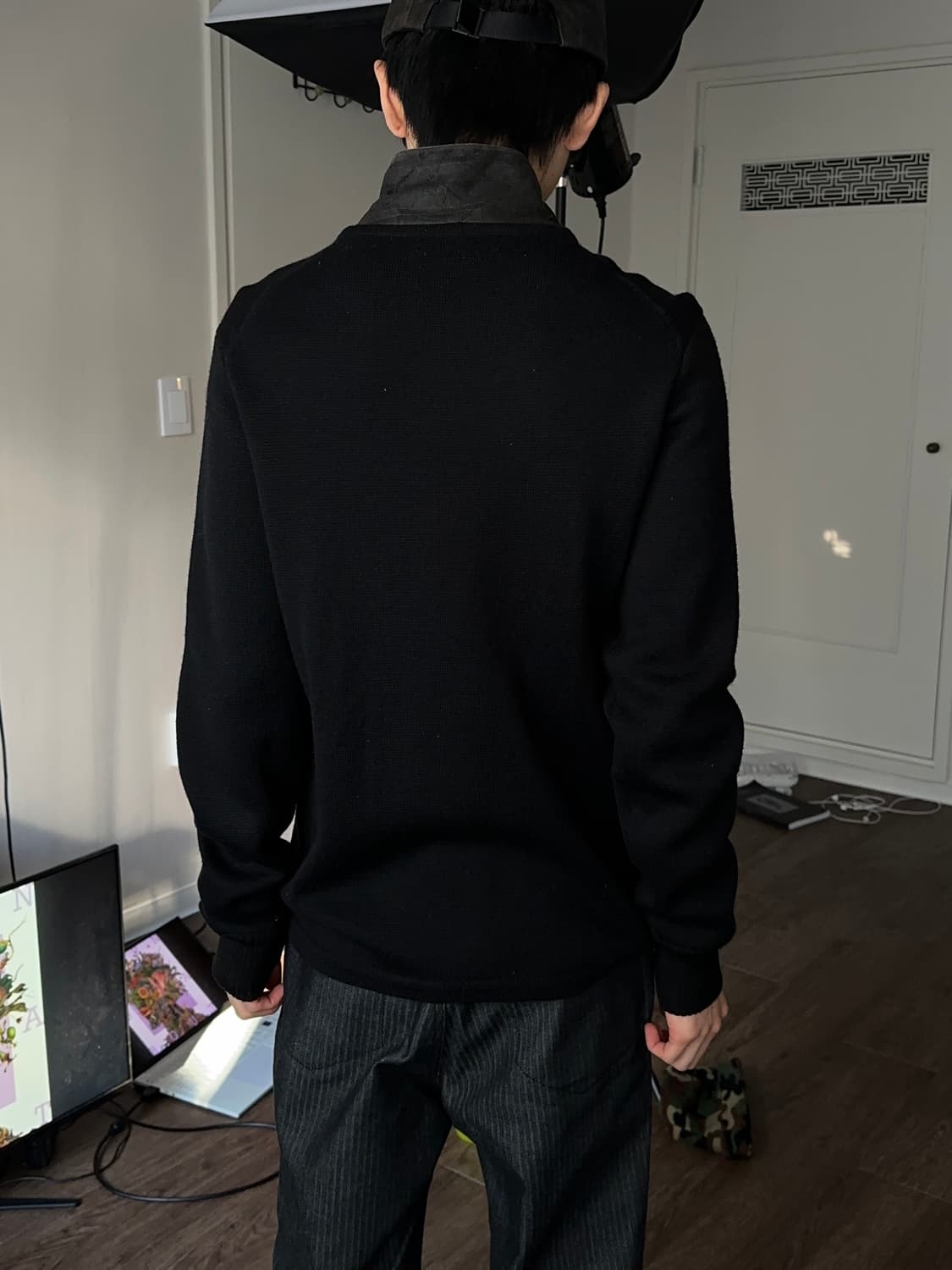 Burberry Black Label 레더 디테일 니트 집업 상품이미지6