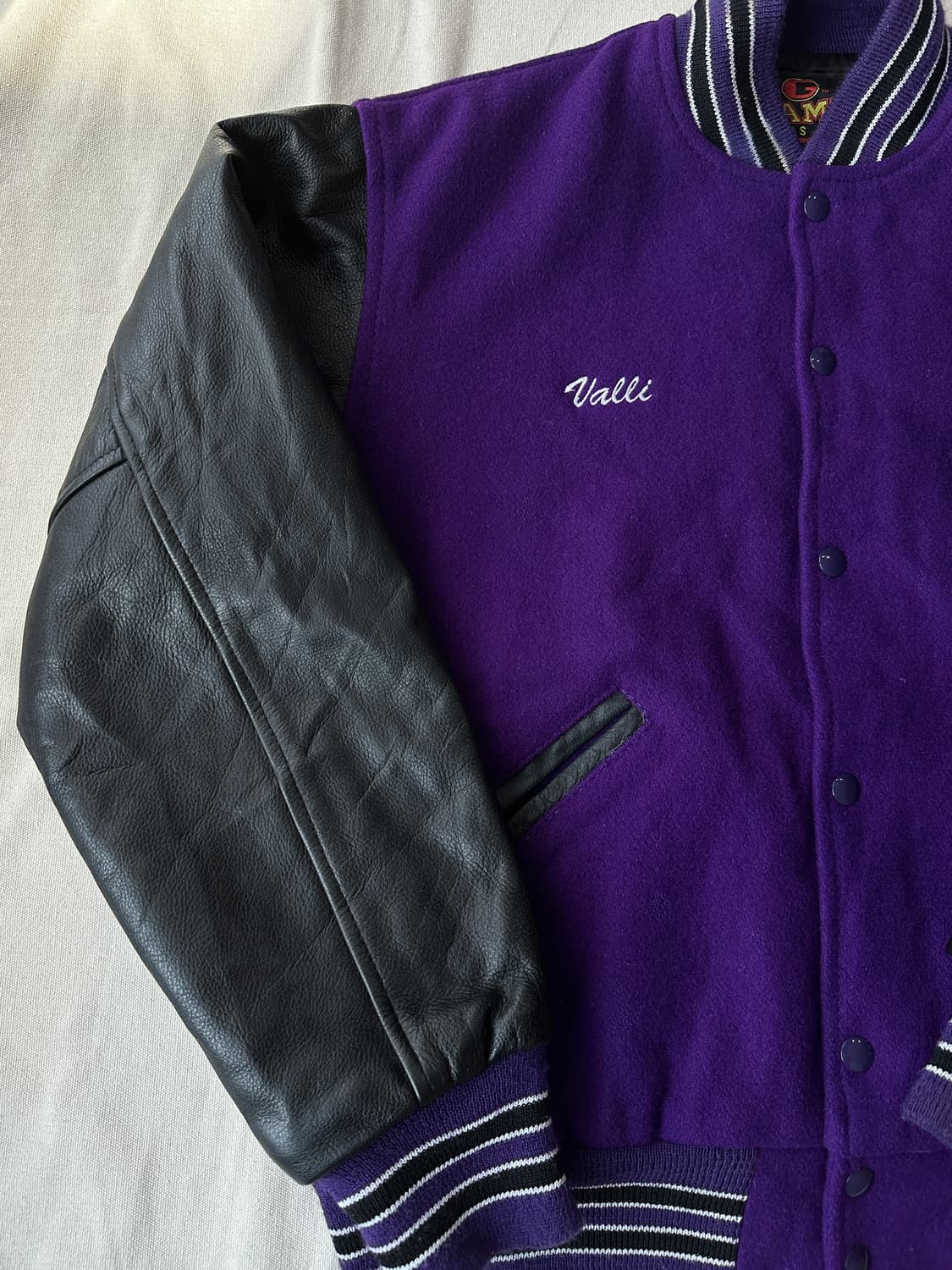 바시티 레더 자켓 made in USA 퍼플 100 상품이미지6