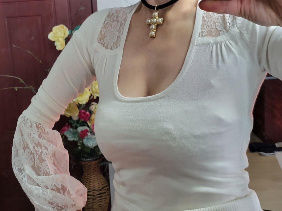 프랑스 모르간 레이스 소매 니트  상품이미지3