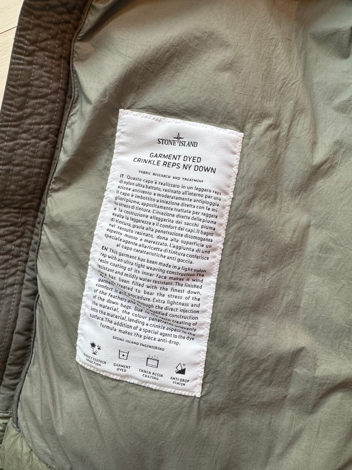 스톤아일랜드 가먼트다이드 크링클립스 다운 패딩 95 올리브 상품이미지7