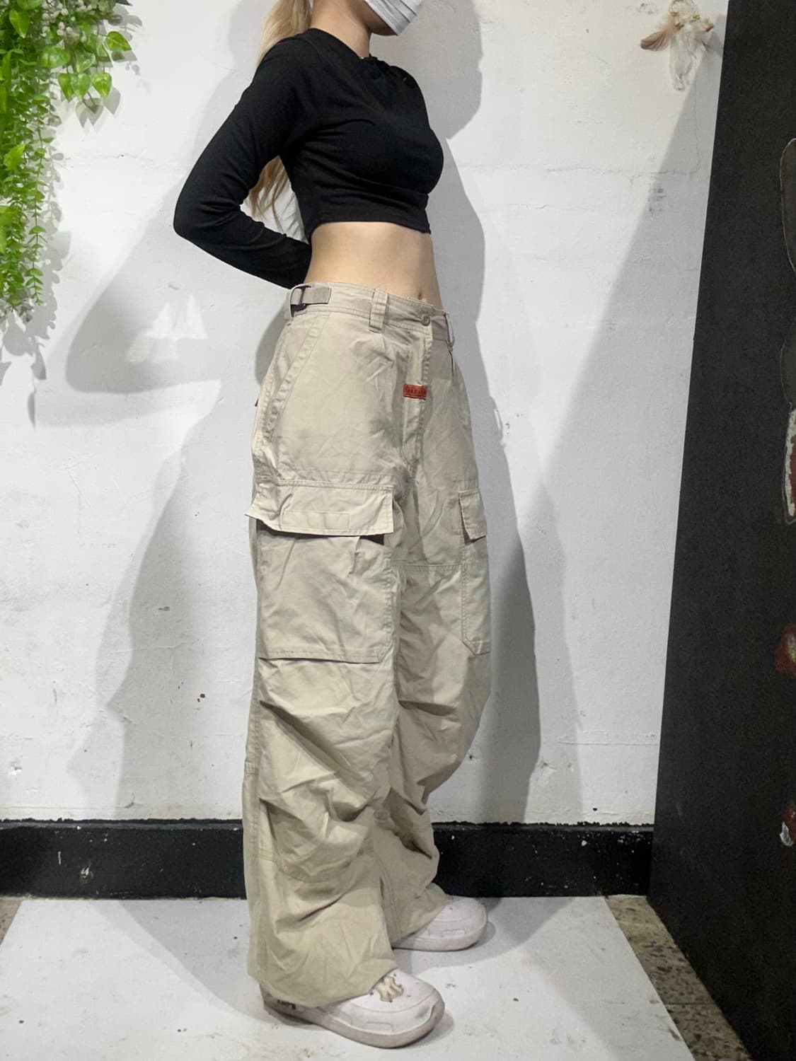 빈티지 베이지 유틸리티 멀티 포켓 와이드 카고 팬츠 L 상품이미지1