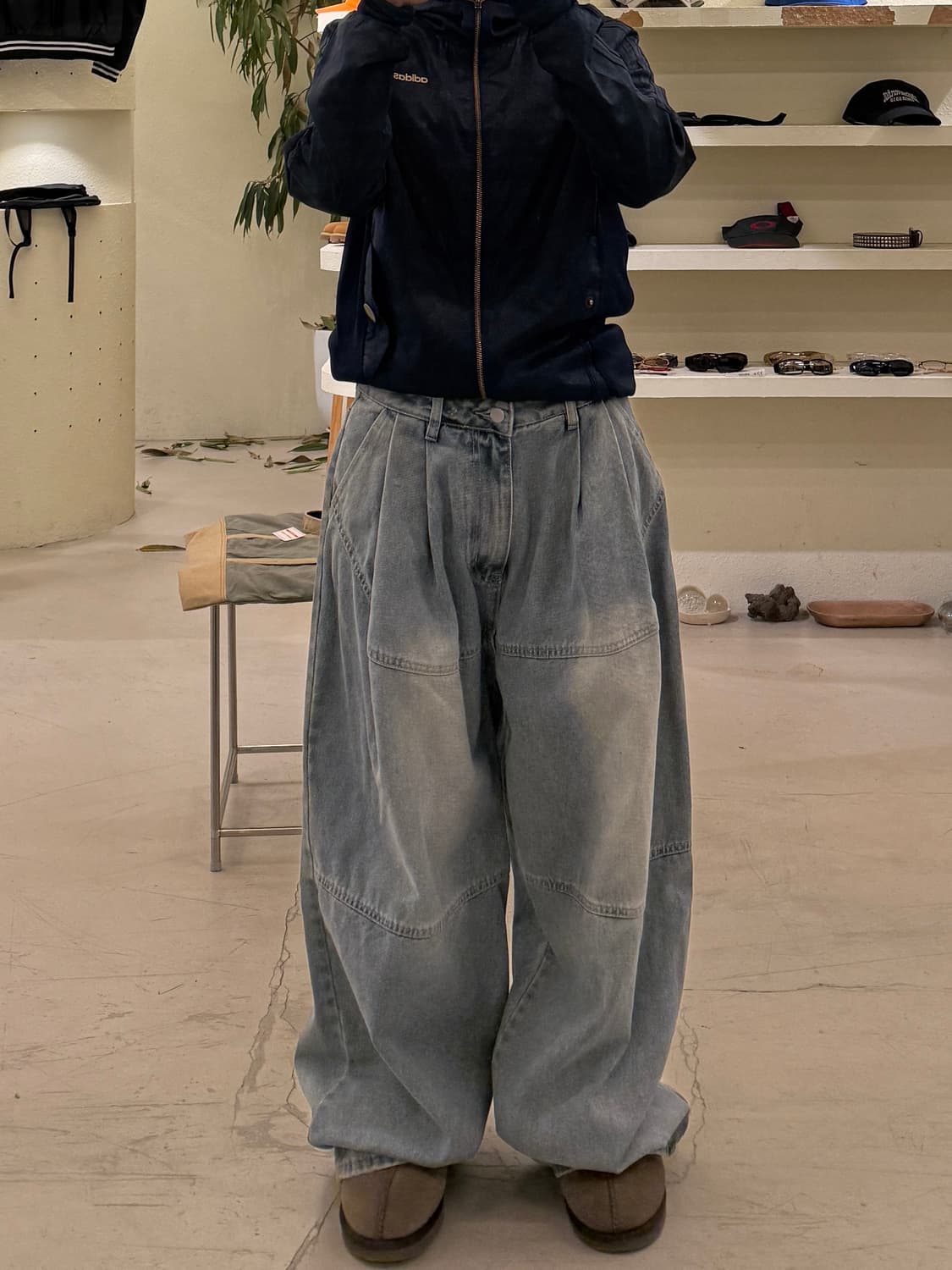 워시드 그레이 더블니 데님 팬츠 U551 상품이미지1