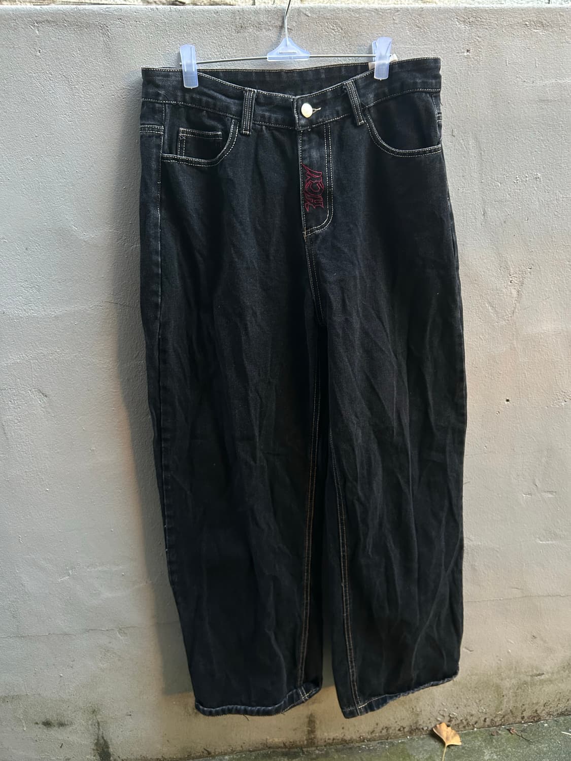 2000s 자수 디테일 와이드 힙합 데님팬츠  상품이미지3