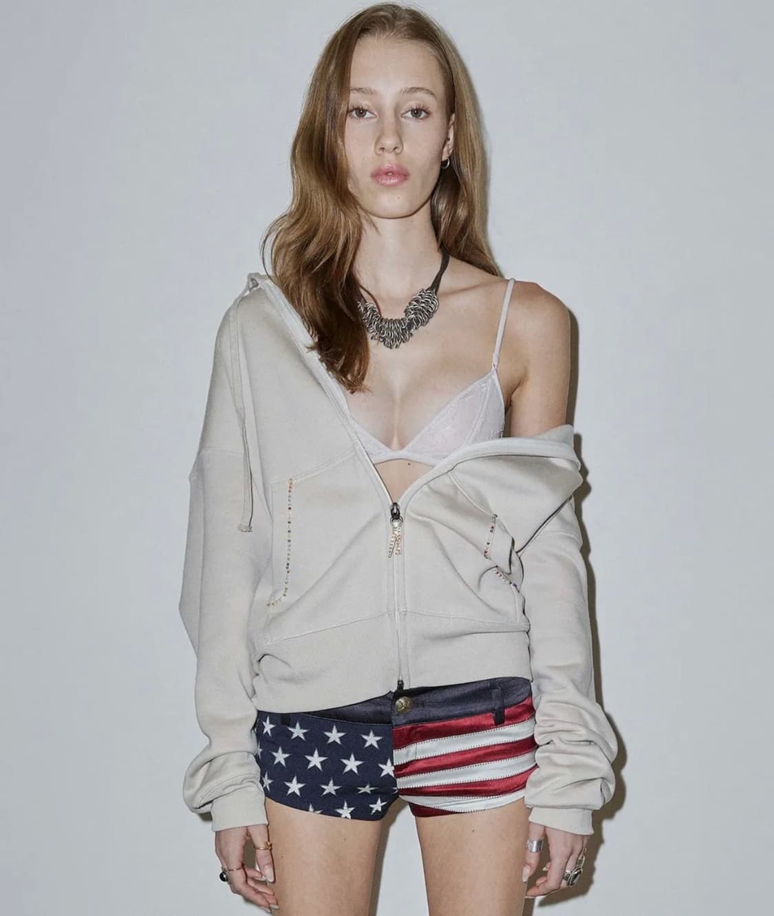 Beaded Saint Hoodie Zip-Up Dirty White 상품이미지4