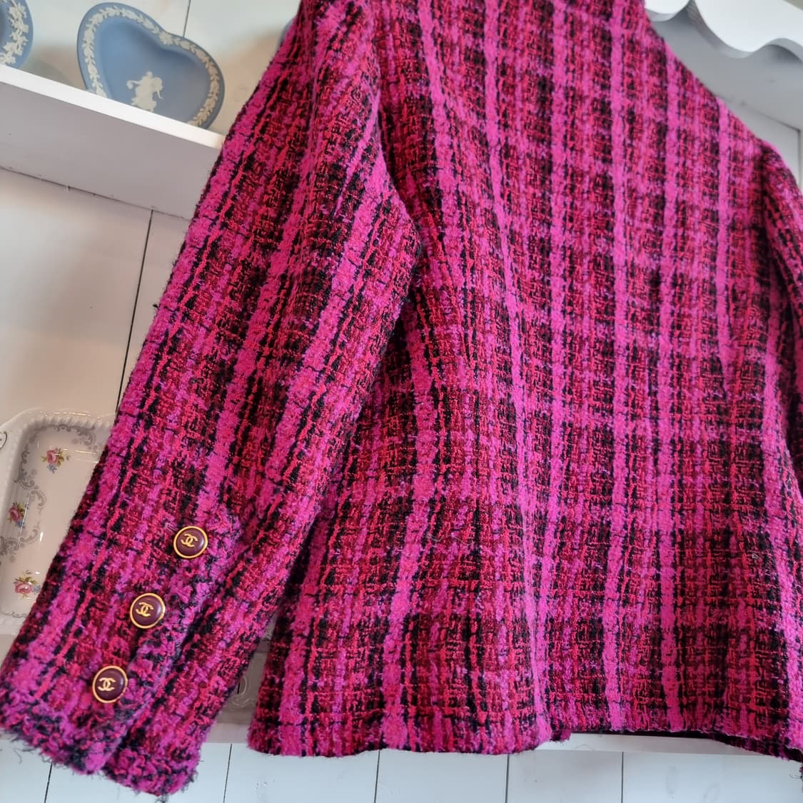 CHANEL샤넬트위드자켓 핫핑크 체크 상품이미지4