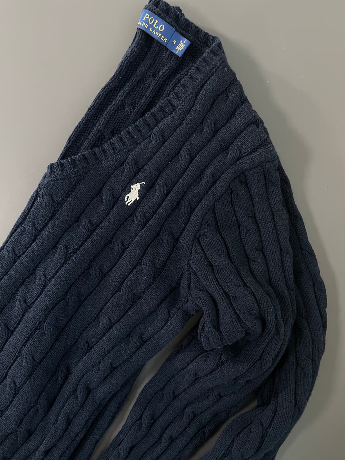 [M] 폴로 랄프로렌 코튼 케이블 꽈배기 브이넥 니트 스웨터 상품이미지3