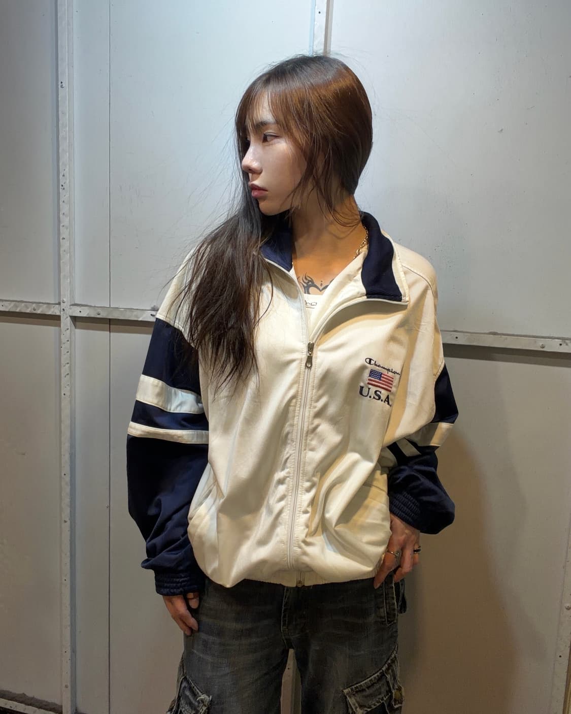 90s CHAMPION U.S.A white jersey zip-up 상품이미지1