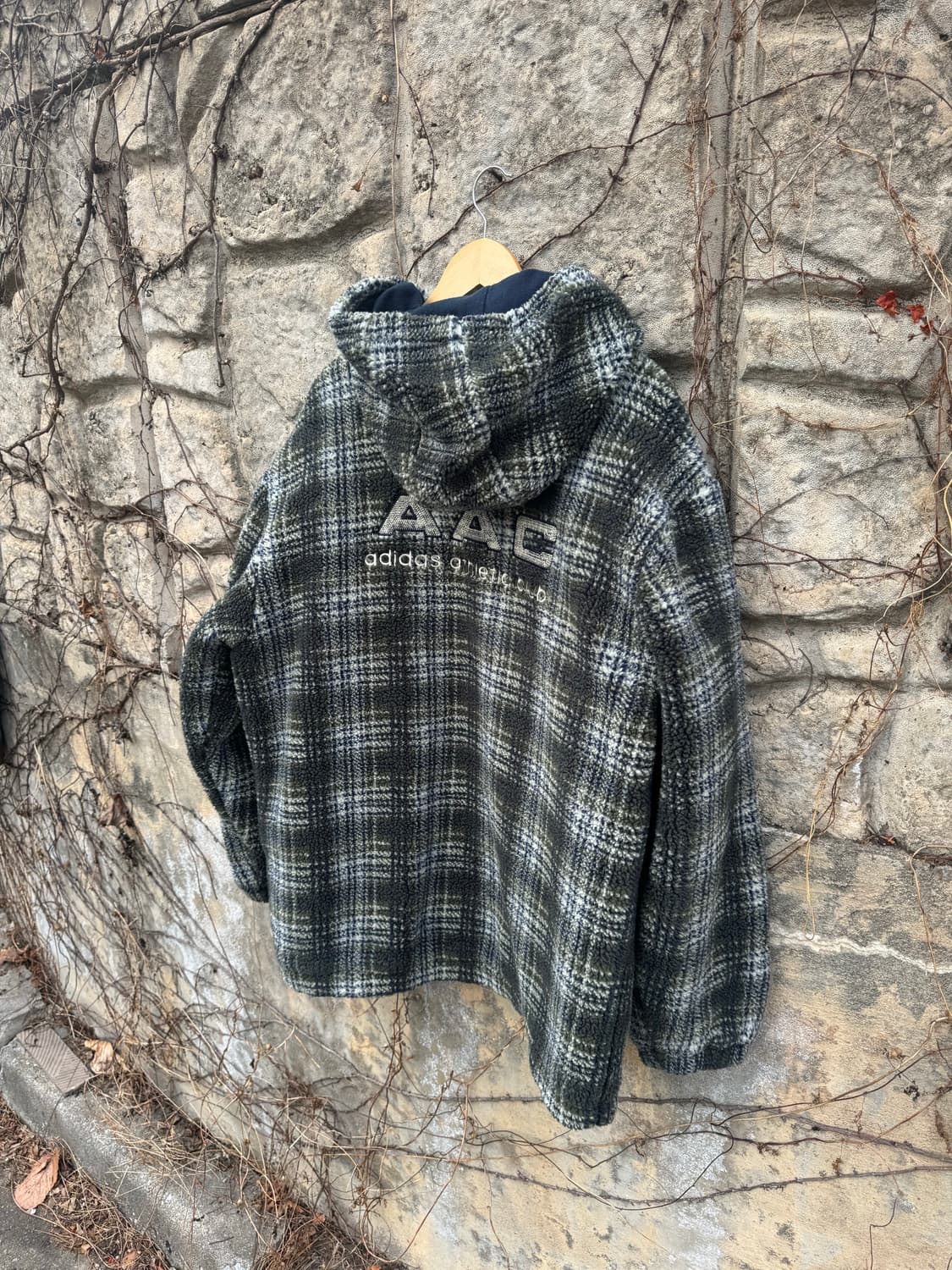 90s 아디다스 빈티지 올드스쿨 aac 타탄체크 쉐르파 플리스 자켓 상품이미지4