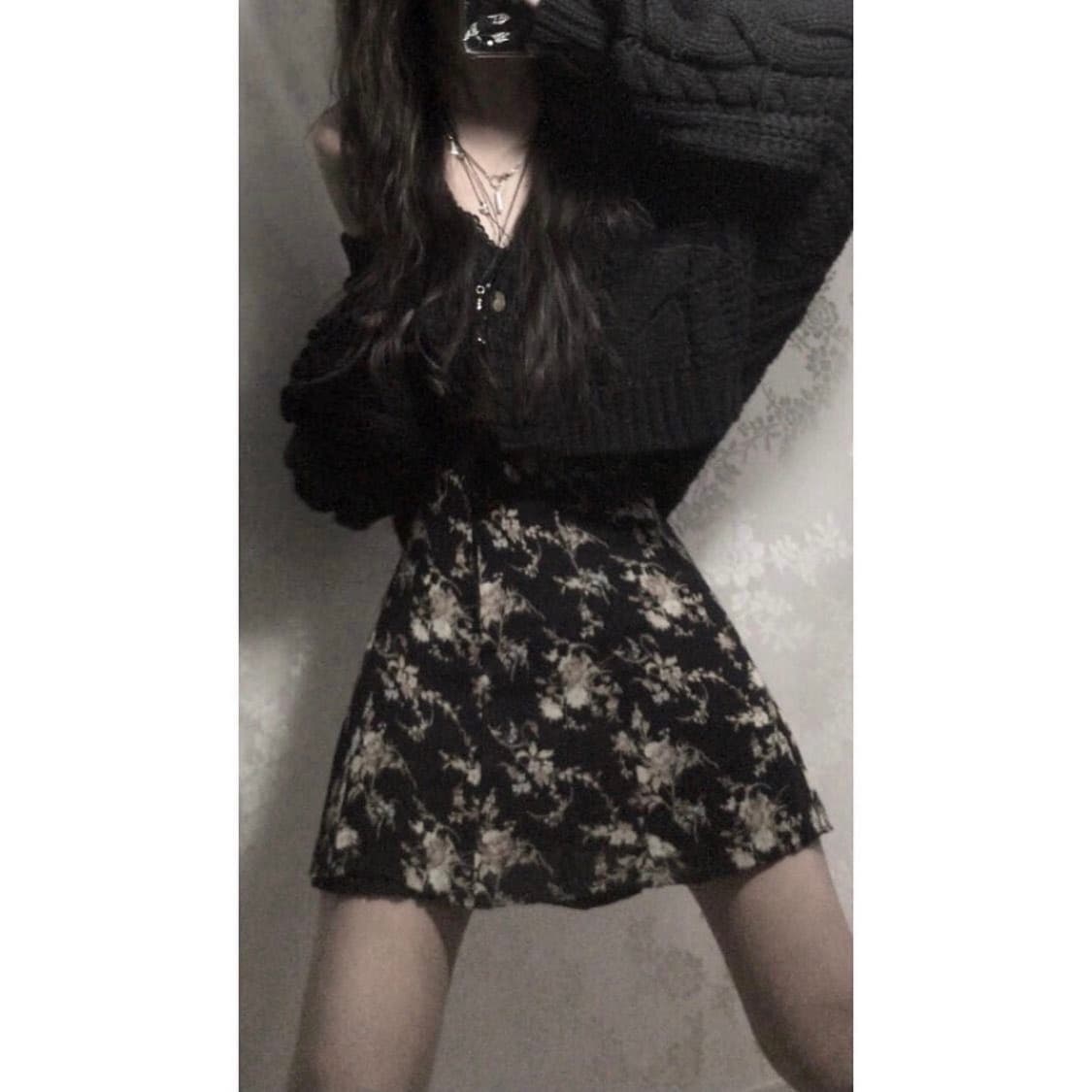 묘오우빈티지 블랙 오리엔탈 미니 스커트. 모리걸 상품이미지2