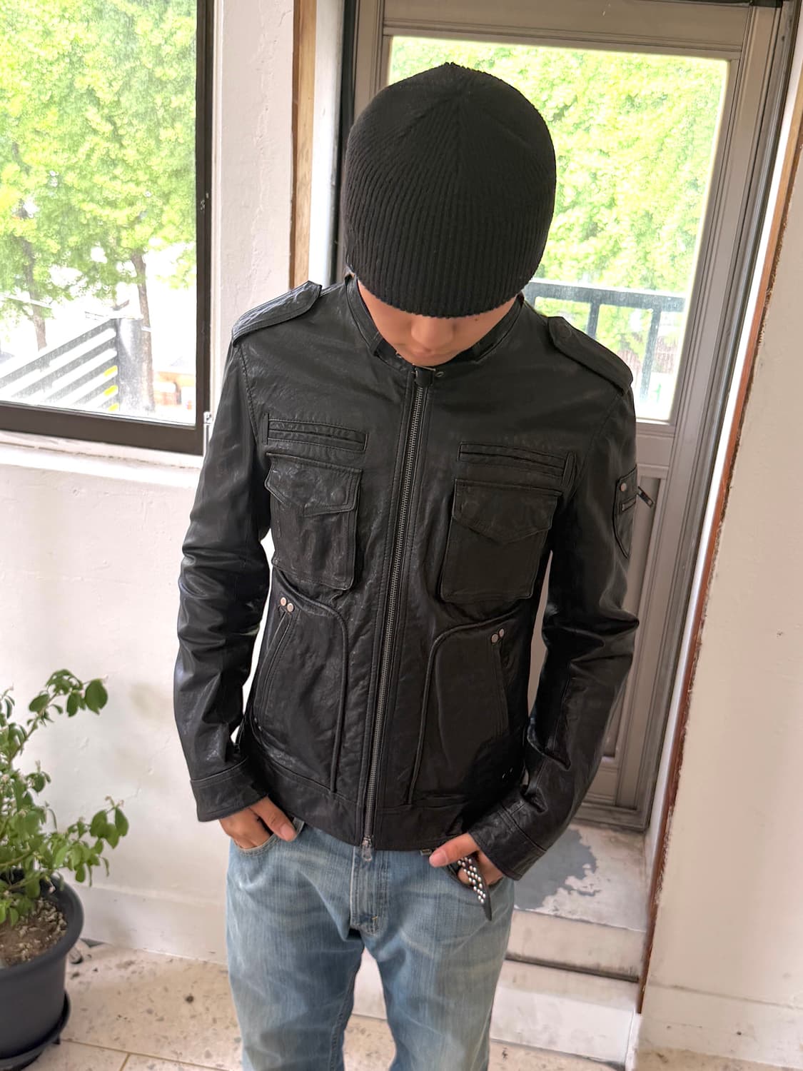 멀티 포켓 빈티지 레더 자켓 상품이미지6