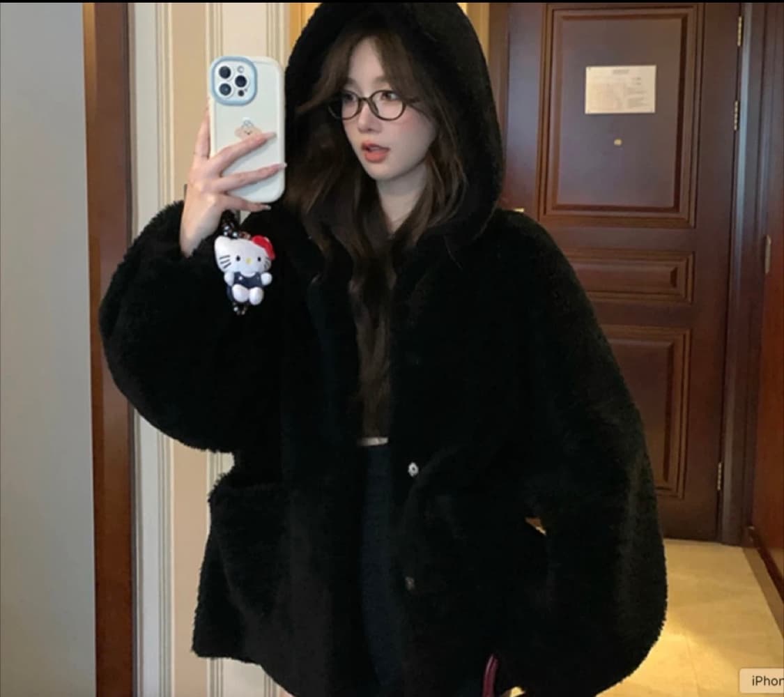 바나이 검정 리얼 양털 뽀글이 S 상품이미지1