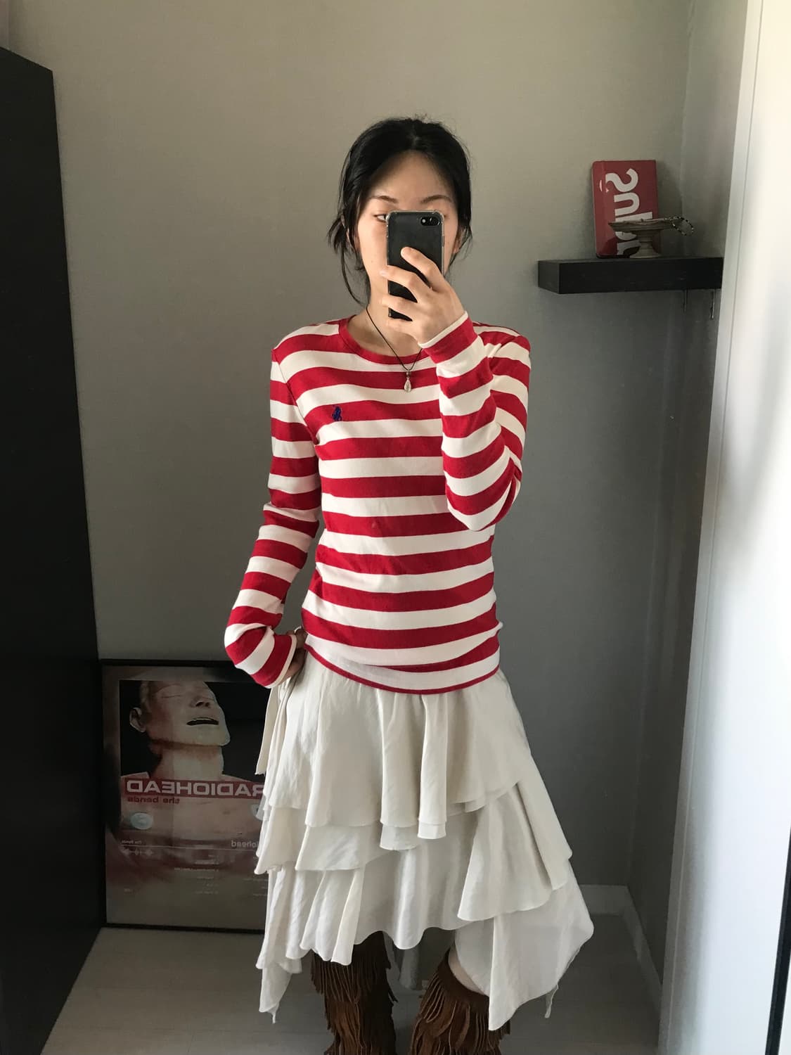 폴로 랄프로렌 포니 로고 스트라이프 레드 롱슬리브티 상품이미지2