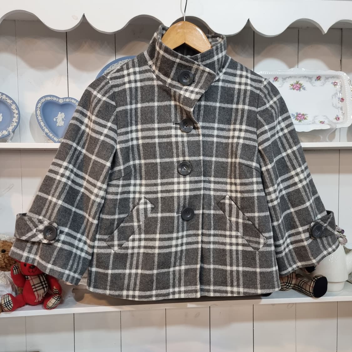 ISSUE(이슈) 울 혼방 그레이 체크 숏 자켓 상품이미지4