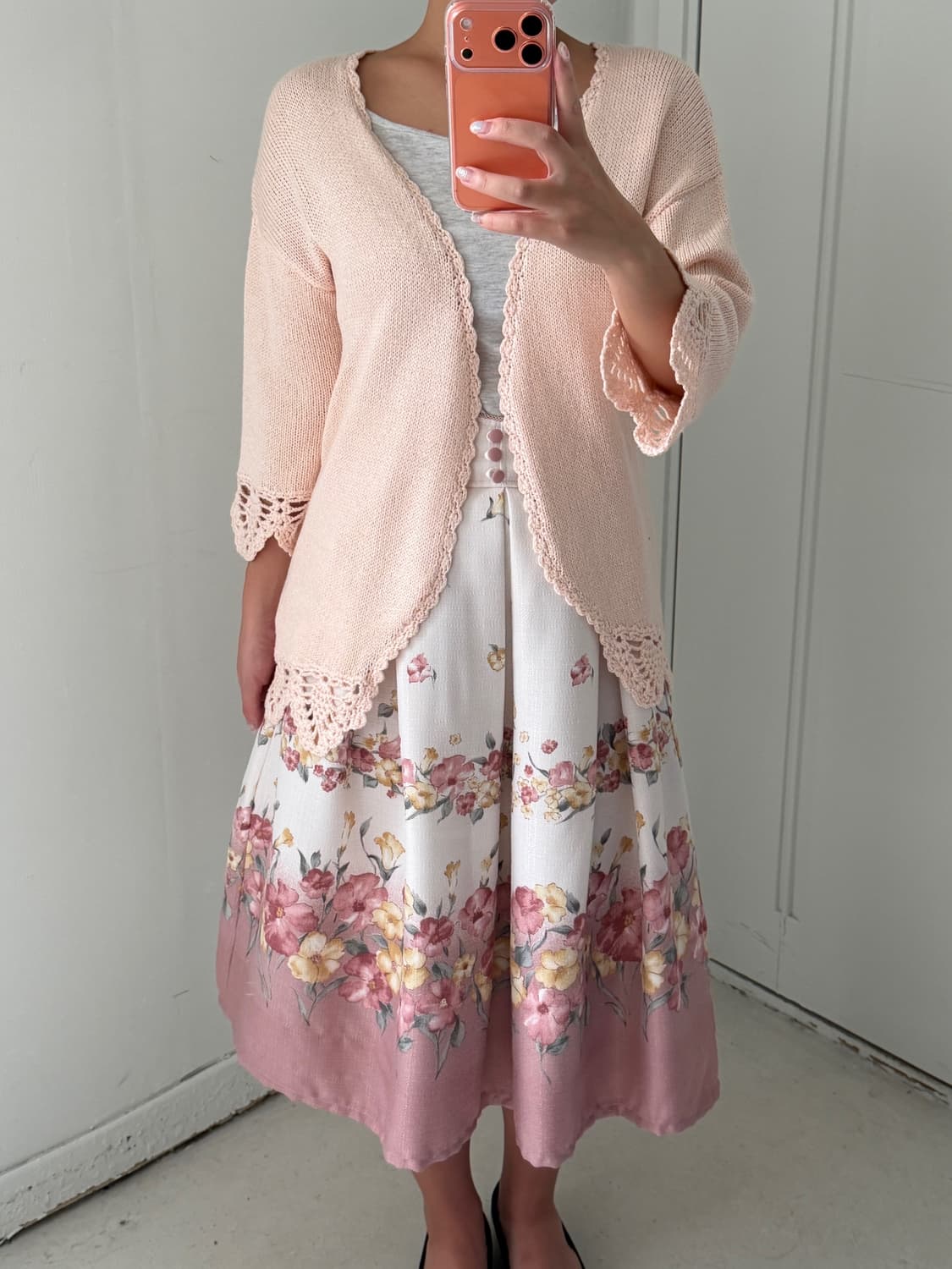 일본빈티지 크로셰 핑크 가디건 상품이미지1