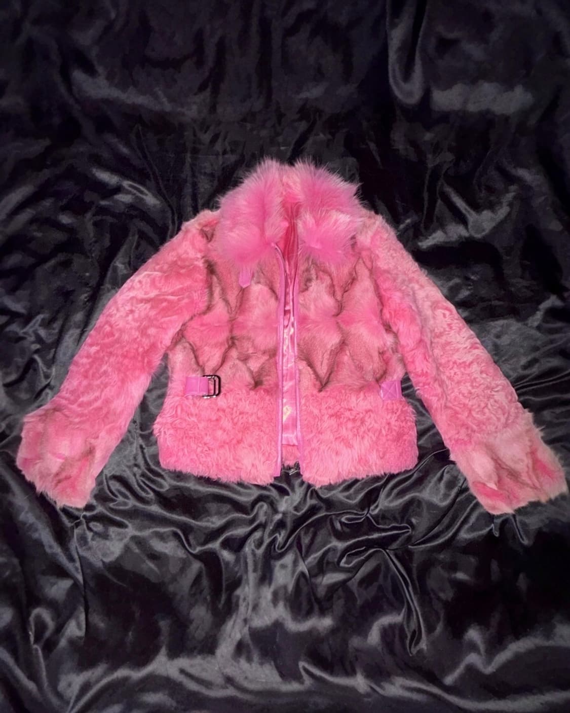 Hot pink leather real fur jacket 상품이미지1