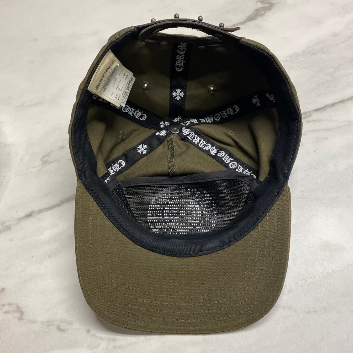 레어) 크롬하츠 홀스슈 말발굽 자수 레더 스트랩 데님 캡 카키 Vic 상품이미지7