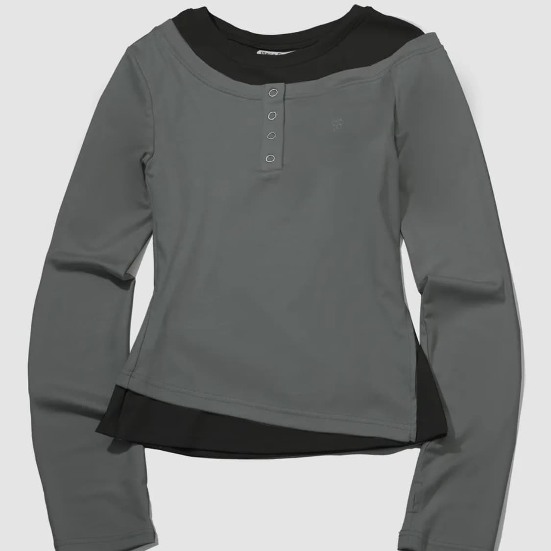 플레이스스튜디오 프렌치 컬러팝 오프숄더 레이어드 스냅버튼 티셔츠 차콜 상품이미지1