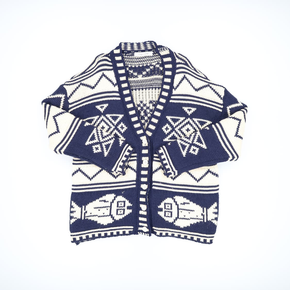 [95정도] 퀸즈스트리트 남성 패턴 브이넥가디건 1231H1 상품이미지1