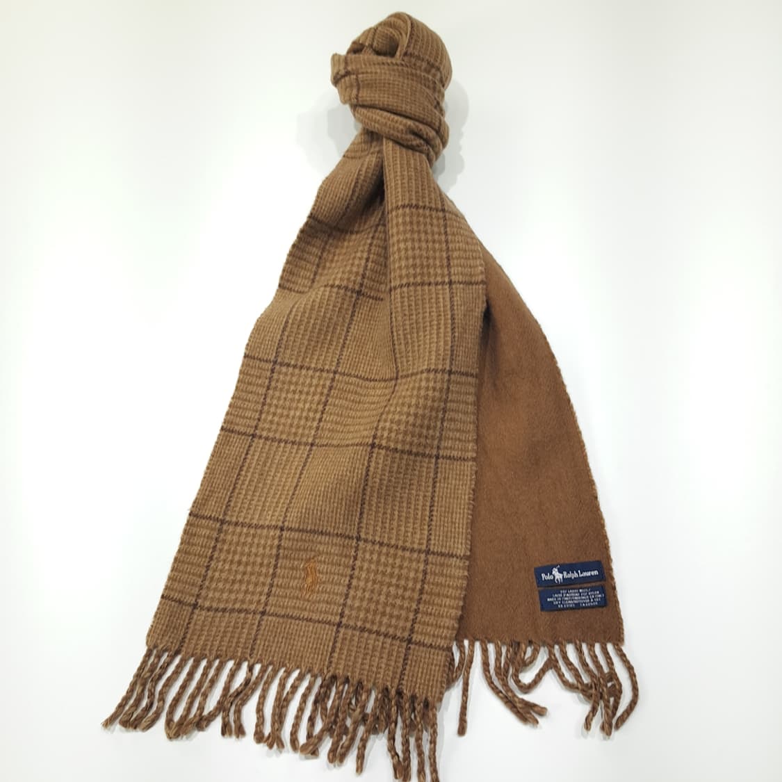 MX658 폴로 90s 이태리판 램스울 양면 체크 브라운 머플러 목도리 상품이미지2