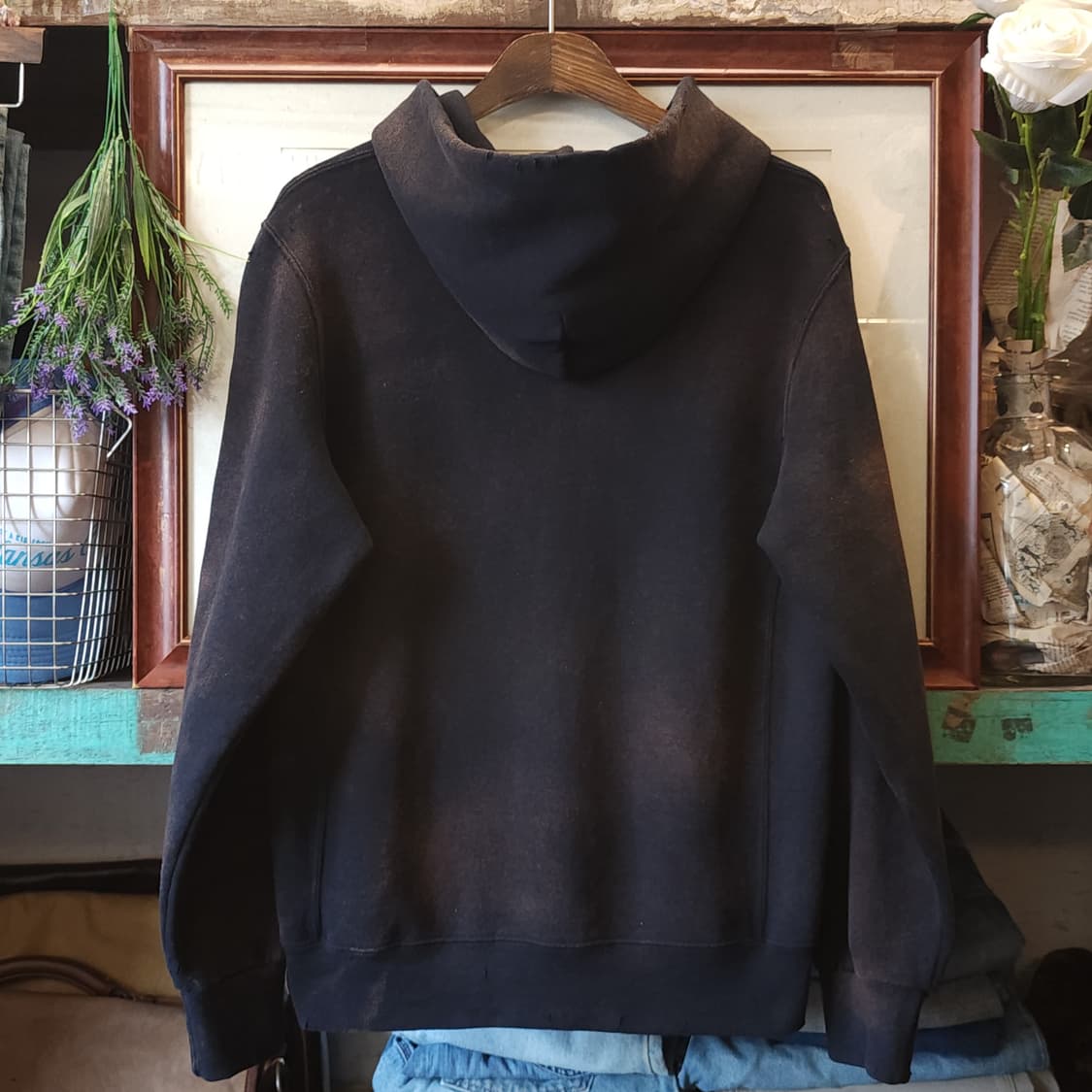 90s 러셀 후드 빈티지 스웻셔츠 썬페이딩 블랙 펜 스테이트 M 상품이미지2