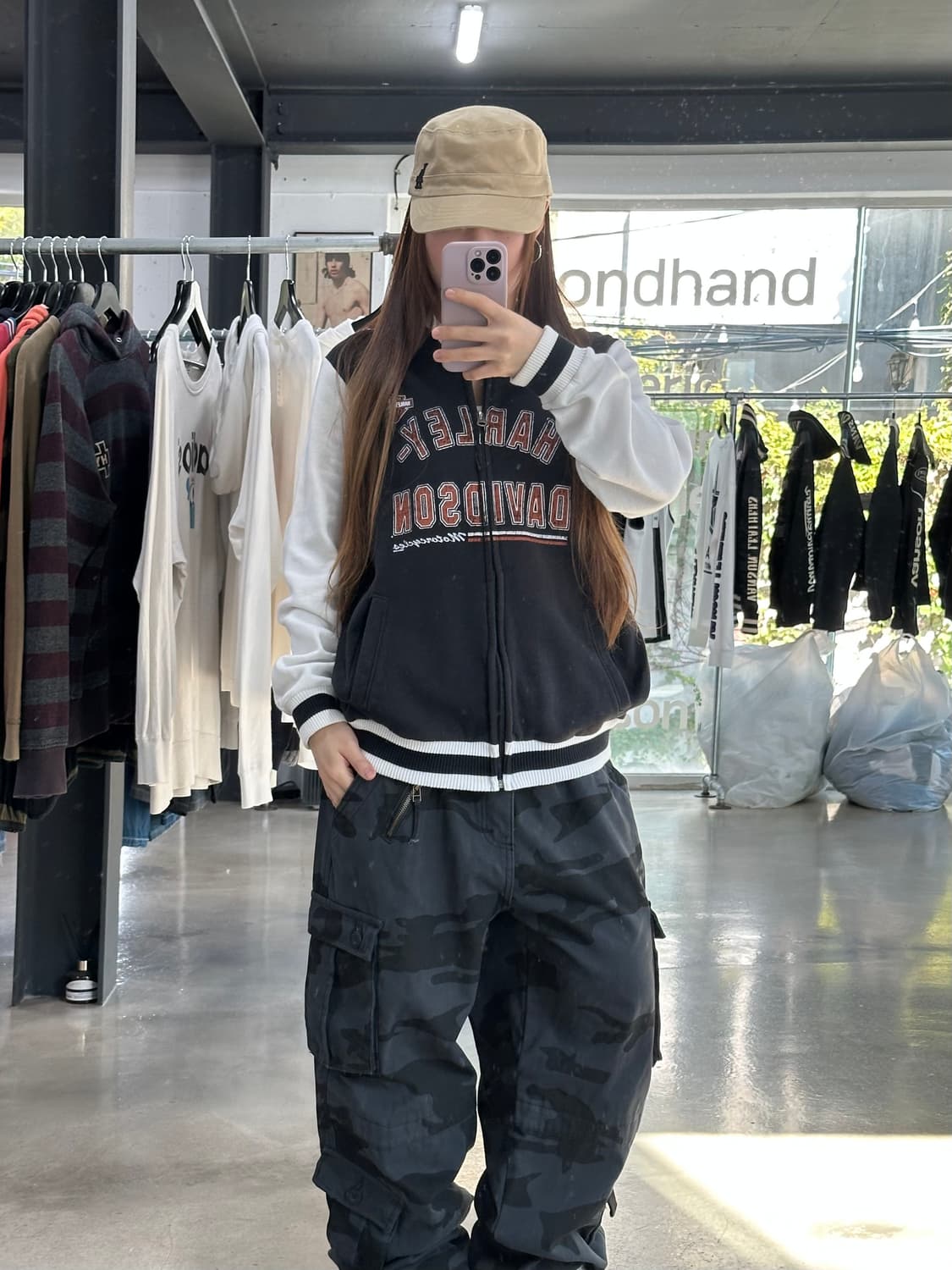 할리데이비슨 데미지로고 코튼 바시티 집업자켓 상품이미지3