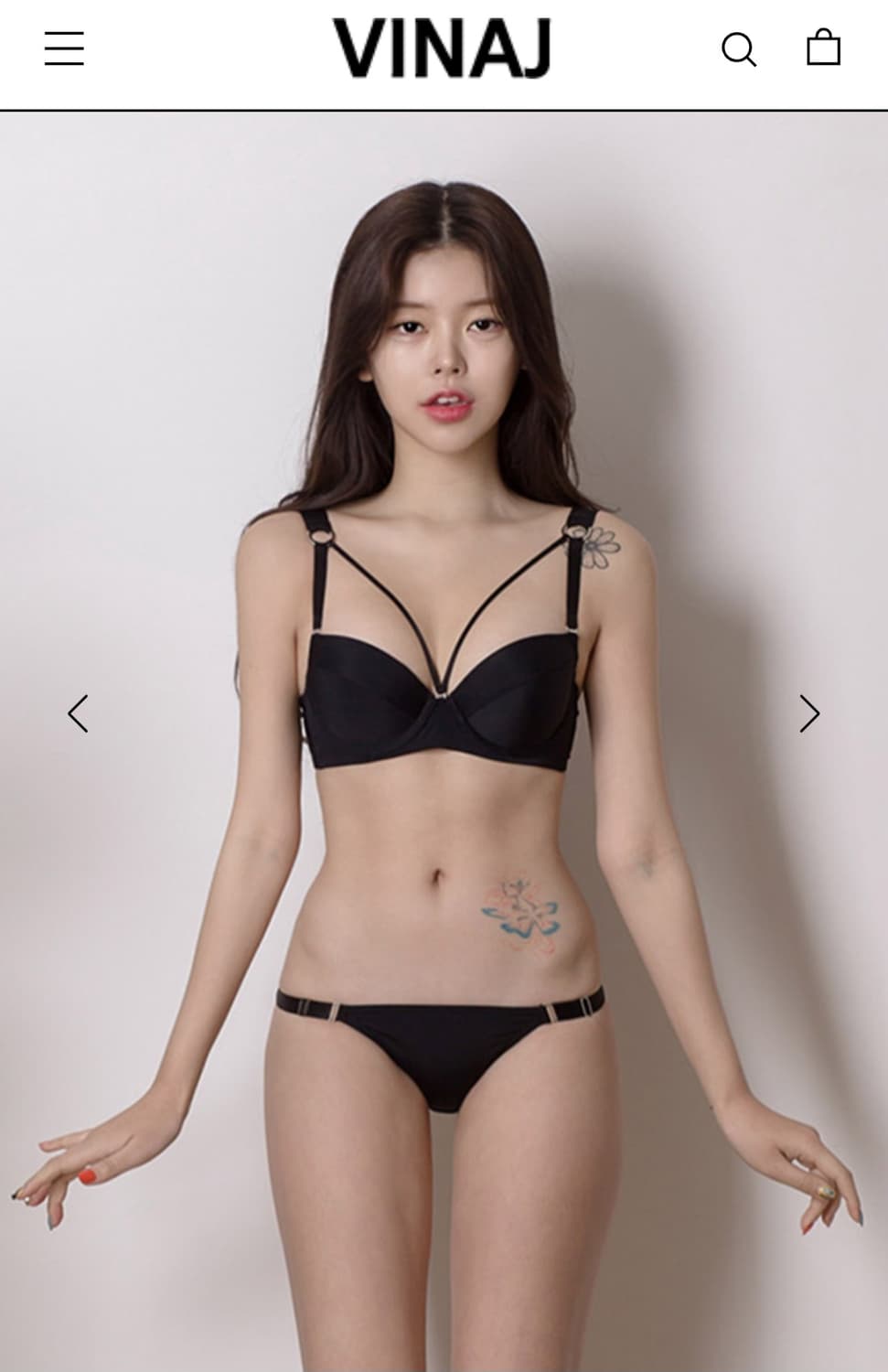 [새제품] 비나제이 미들브이 3/4컵 비키니 브라 블랙 상품이미지1