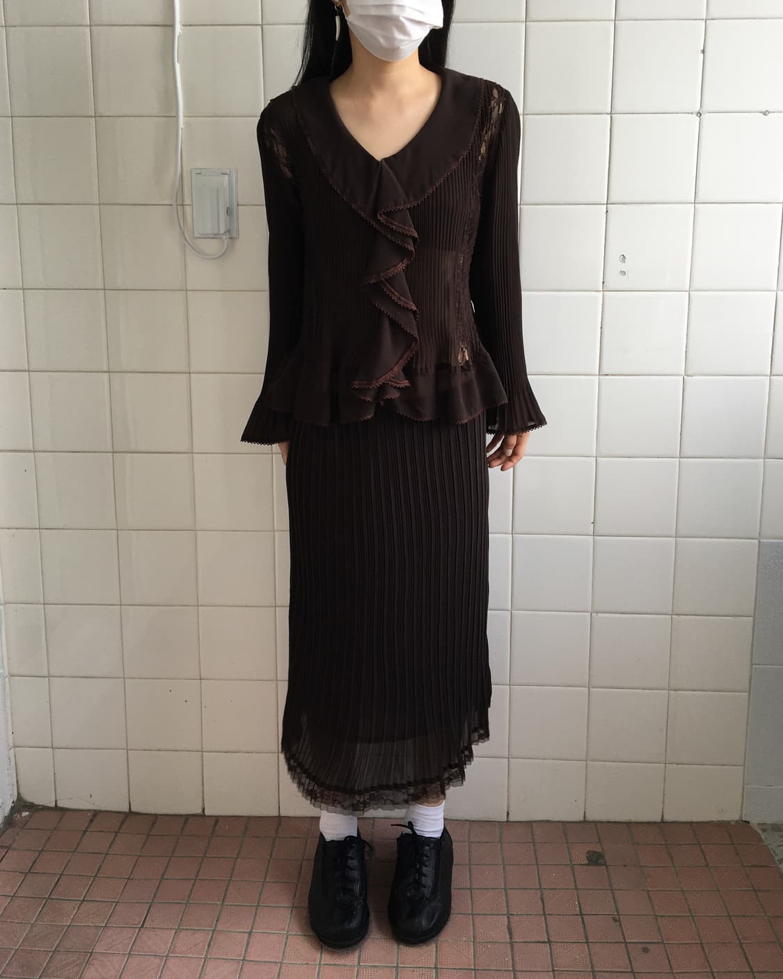 lace trimming pleats skirt 상품이미지3