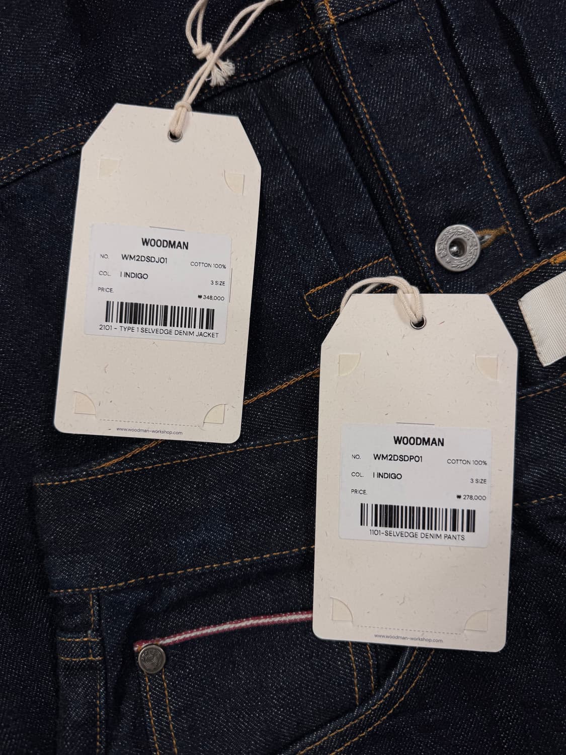[새제품/3] 우드먼 TYPE 1 셀비지 데님 셋업 - 인디고 상품이미지4