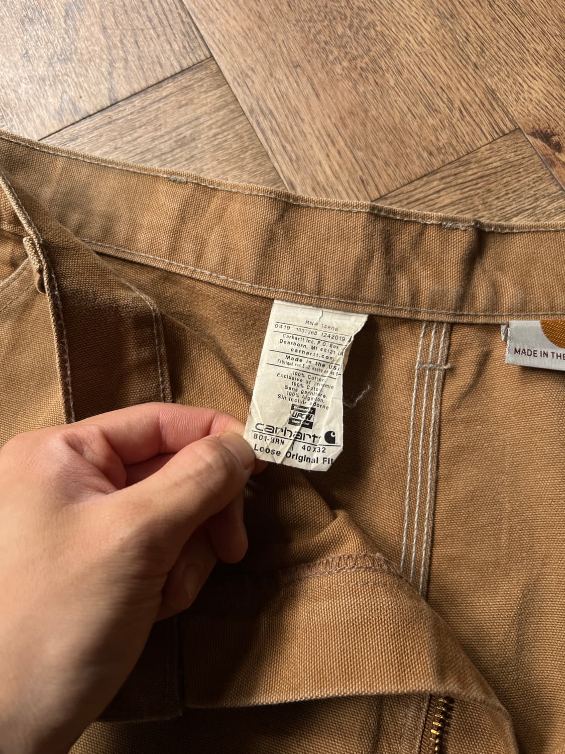 [40]칼하트 Made in USA 더티워싱 더블니 브라운 워크팬츠 상품이미지6