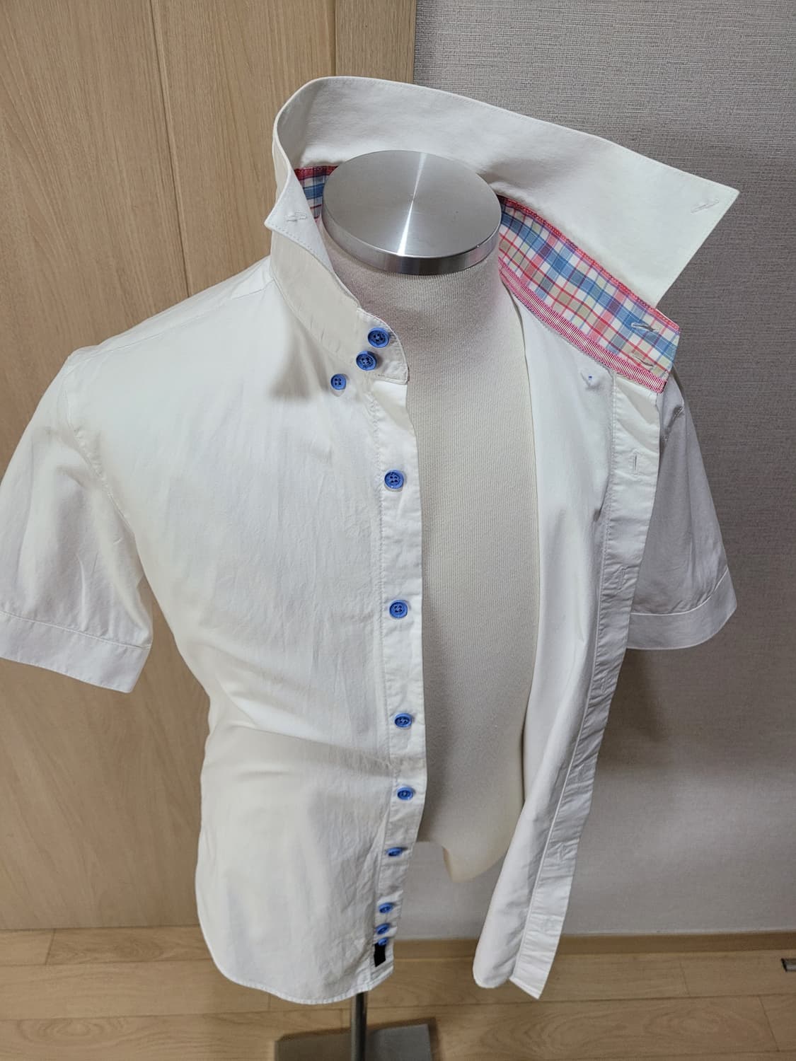 지이크 SIEG 남자 넥 투버튼 반팔 셔츠 100 화이트 상품이미지7