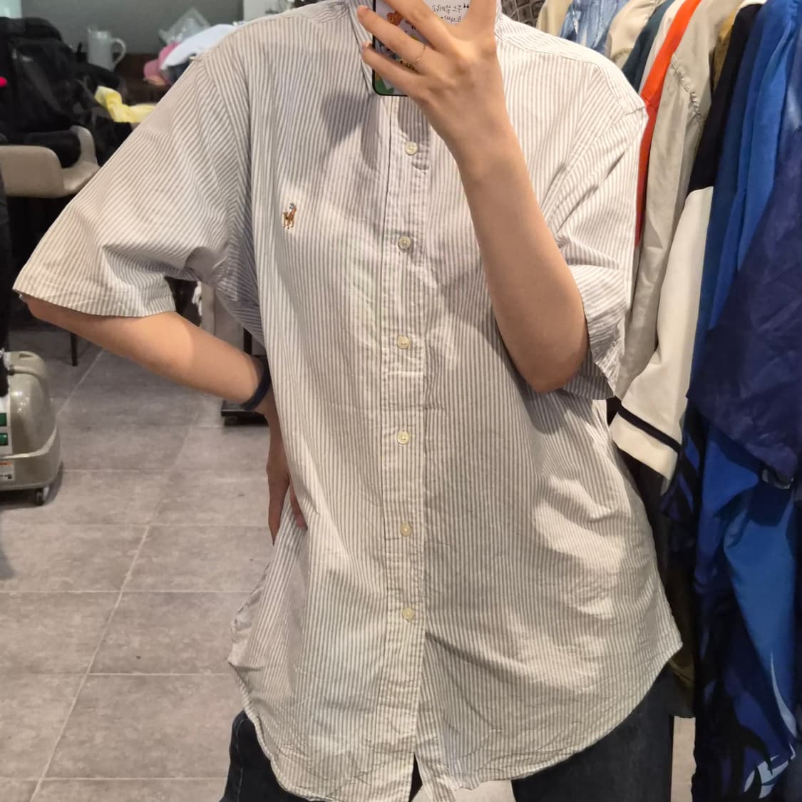 [NO.9] 폴로 반팔 스트라이프 셔츠 하늘&화이트 상품이미지2