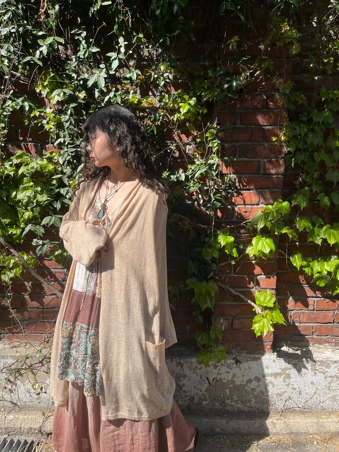 오트밀 베이지 니트 그물 가디건 상품이미지4