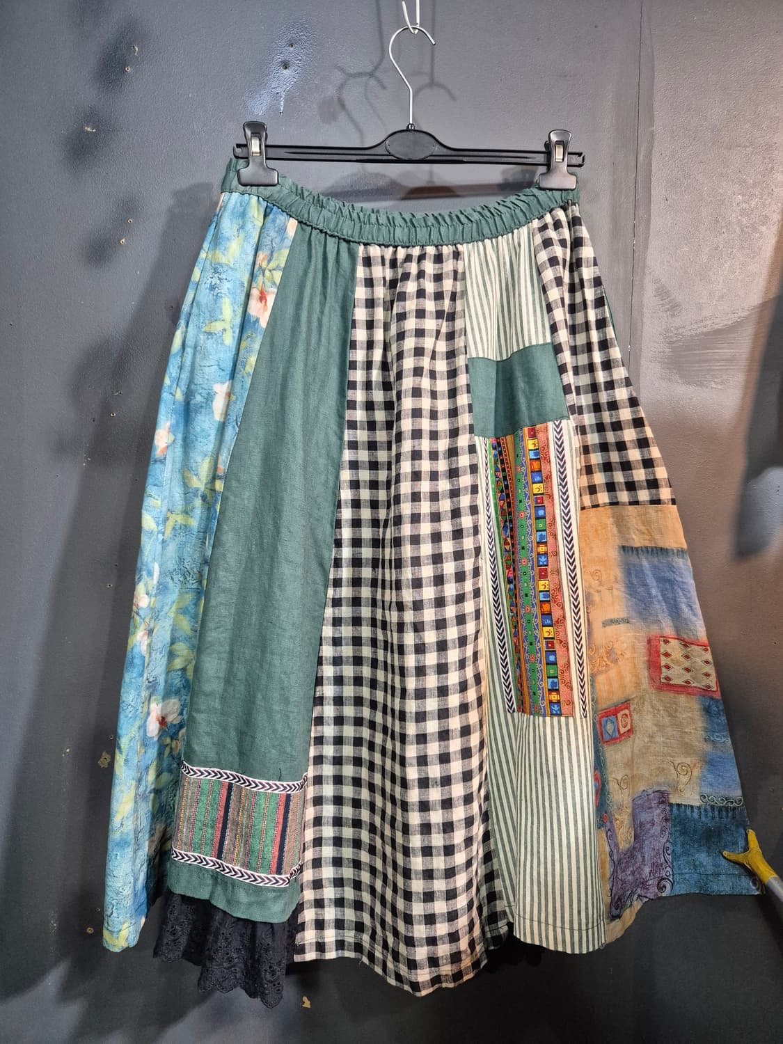 린넨 패치워크 롱 스커트 허리단면 41 33 34 35인치 가능 상품이미지1