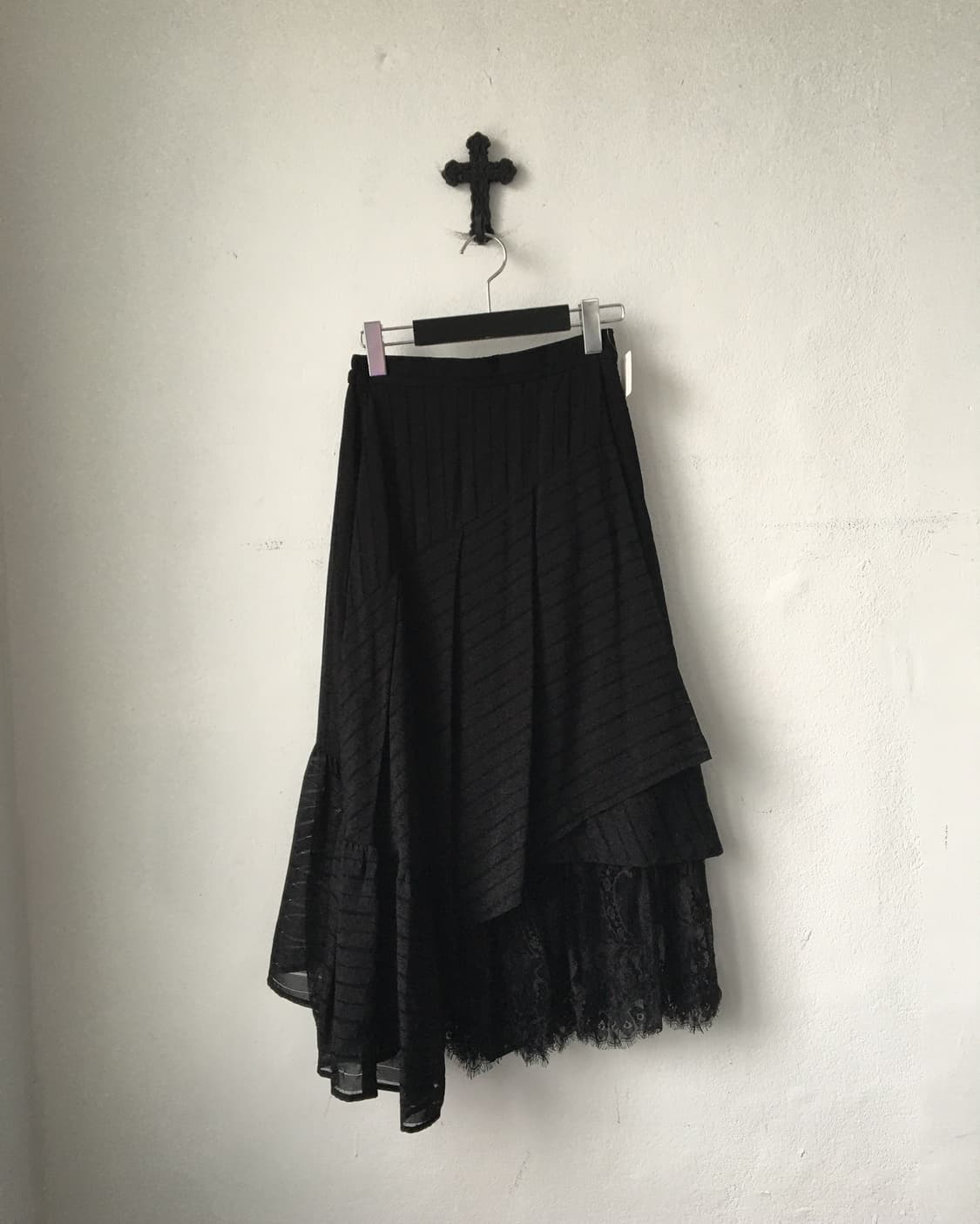 Lace layered stripe pattern unbalanced l 상품이미지1
