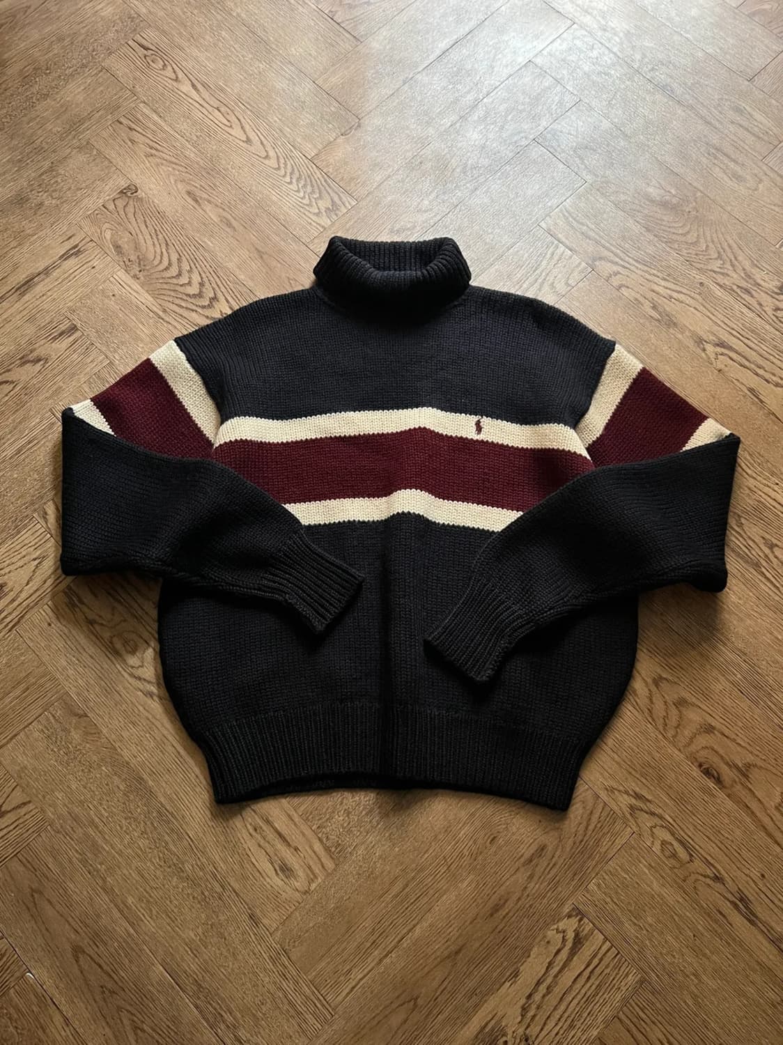 [XL]90's 폴로 랄프로렌 헤비 울 스트라이프 터틀넥 스웨터 상품이미지1