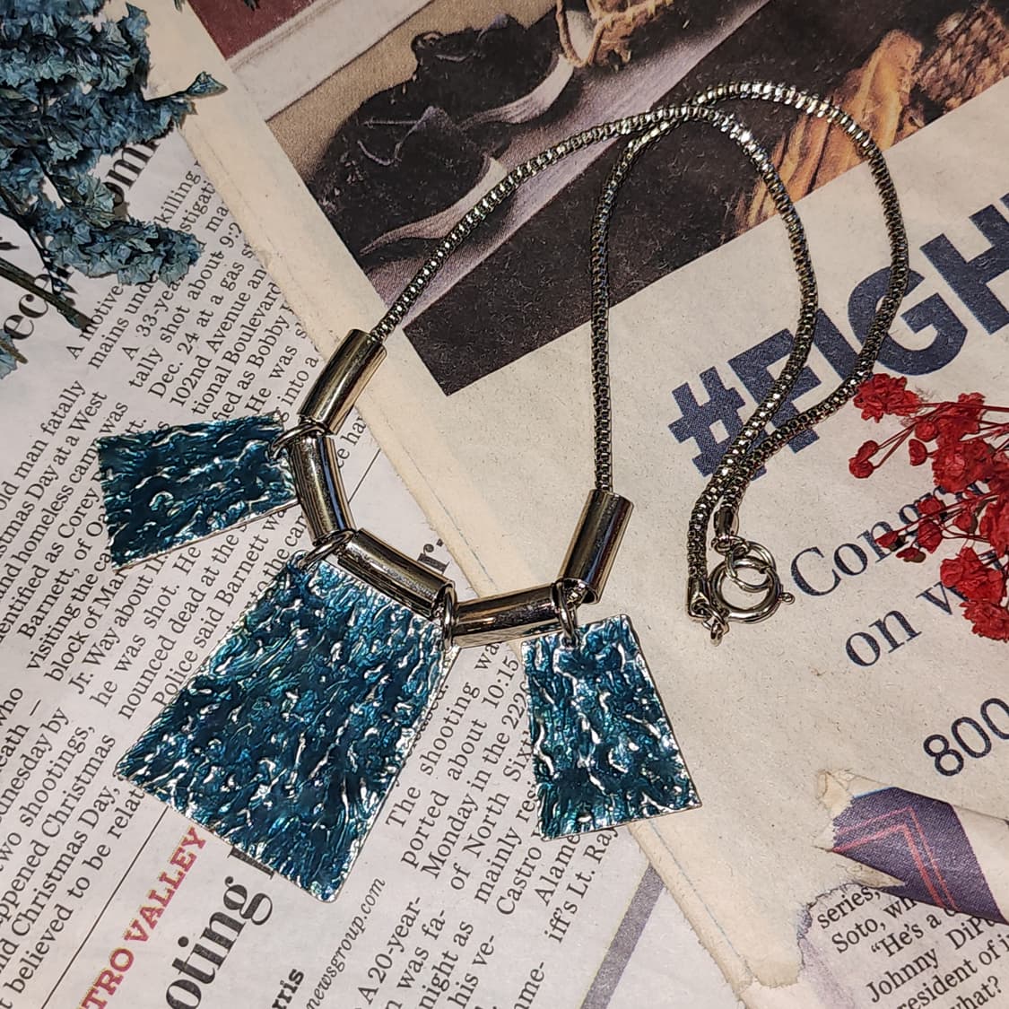 90s 프랑스 빈티지 목걸이 푸른 파도의 속삭임 팬턴트 목걸이 히피스타일 상품이미지1