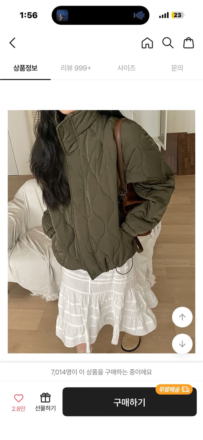 누빔 퀄팅 패딩 점퍼 카키 상품이미지3