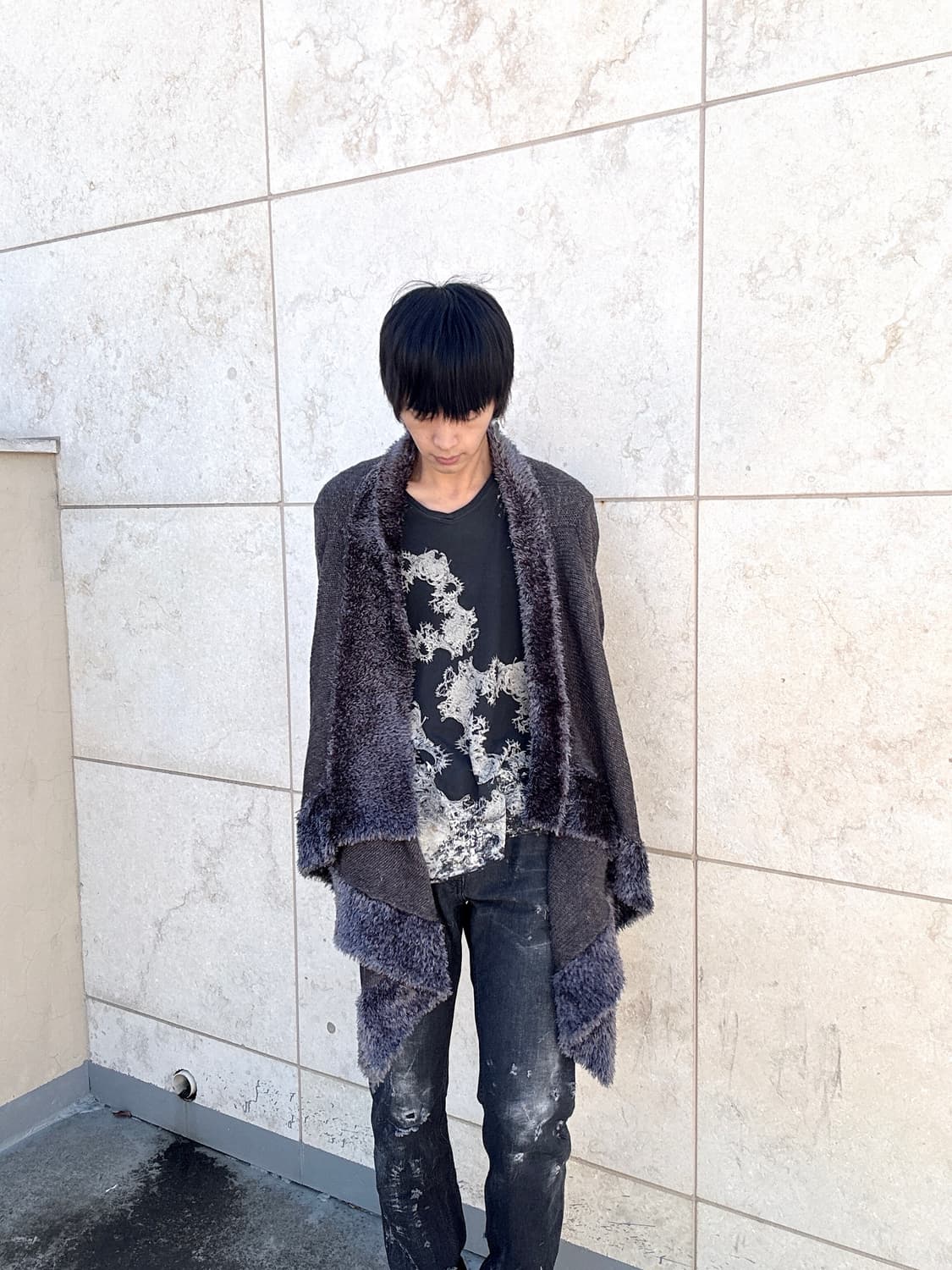 [V-KEI] Fur Detail Unbalanced Cardigan 상품이미지3
