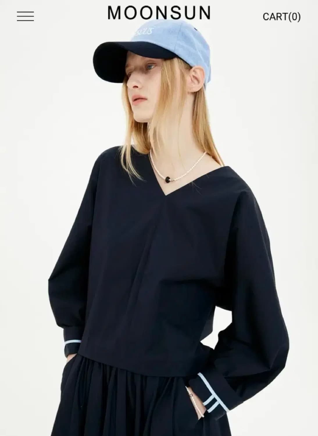 문선 MOONSUN 코튼 브이넥 블라우스 상품이미지1