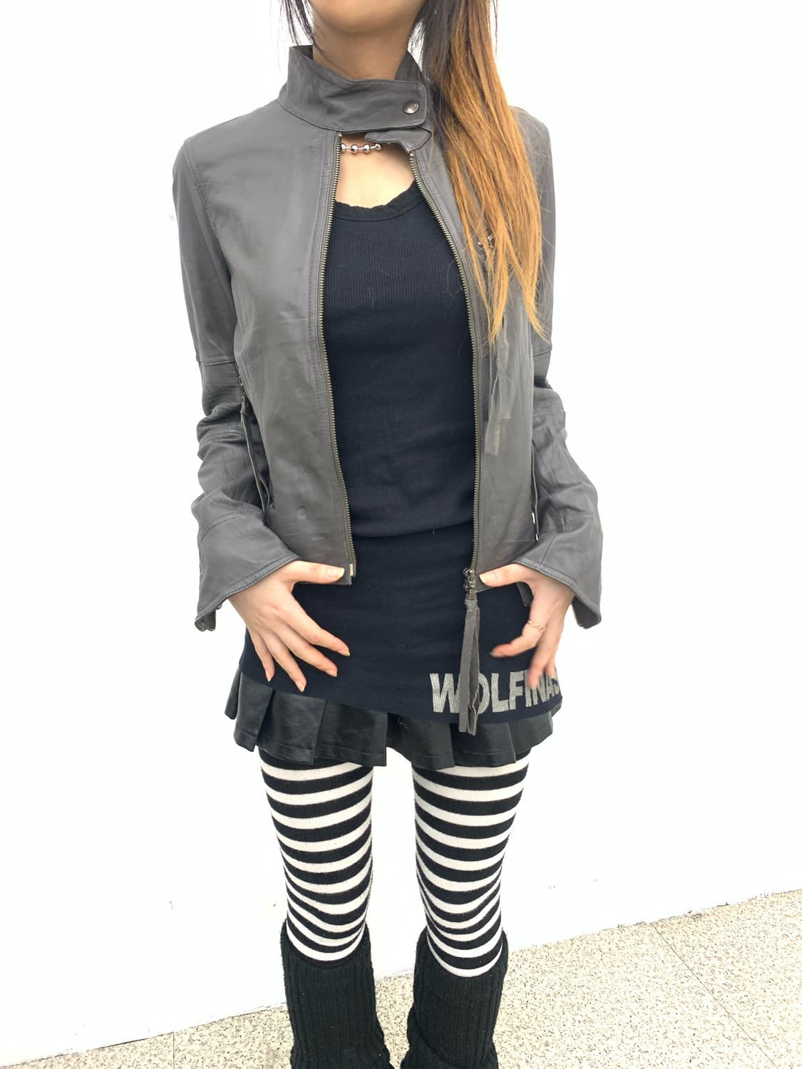 Ash gray leather fringe lambskin jacket  상품이미지4