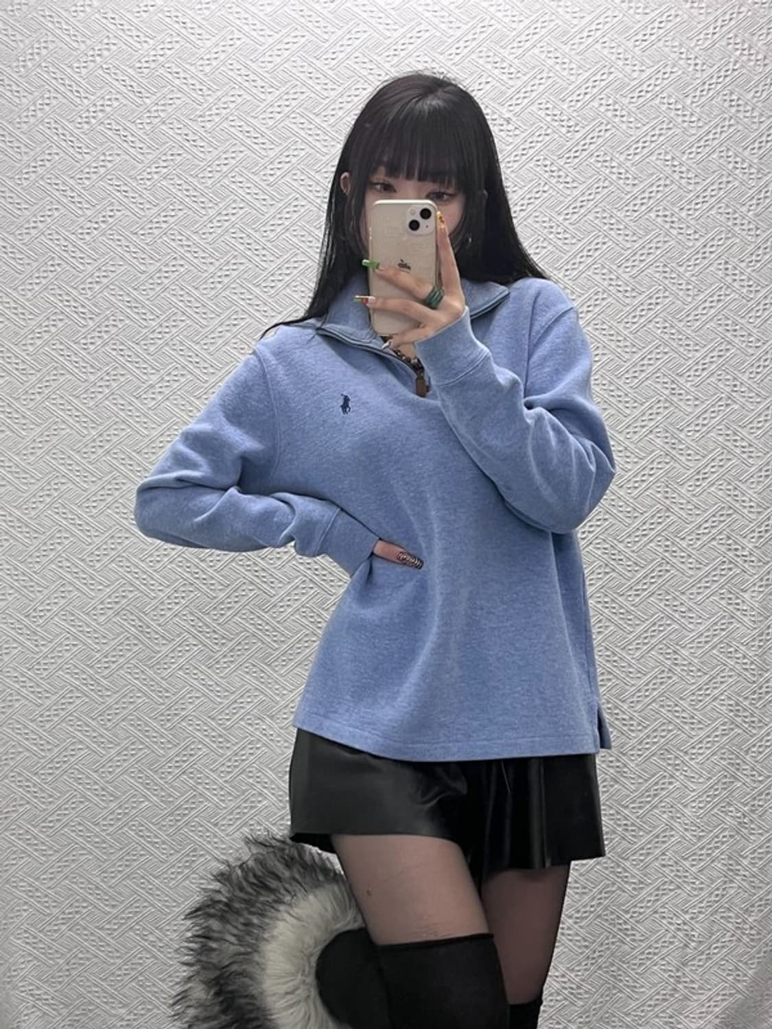 폴로 랄프로렌 빈티지 스모크 블루 반집업 카라 니트 M C09551 상품이미지1