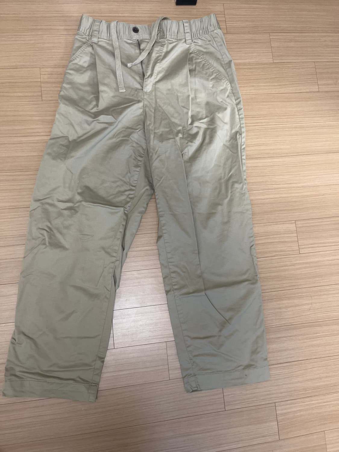 코튼 와이드 밴딩 팬츠 베이지 상품이미지1