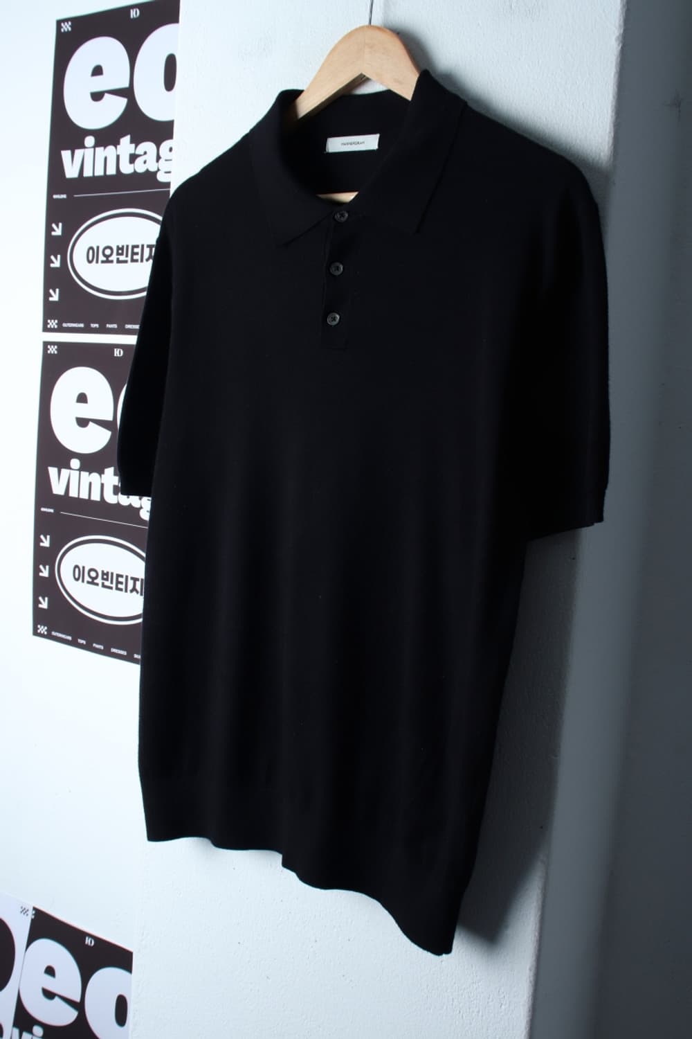 (XL) 매너그램 반팔 카라 티셔츠 니트 무지 블랙-H32339 상품이미지1
