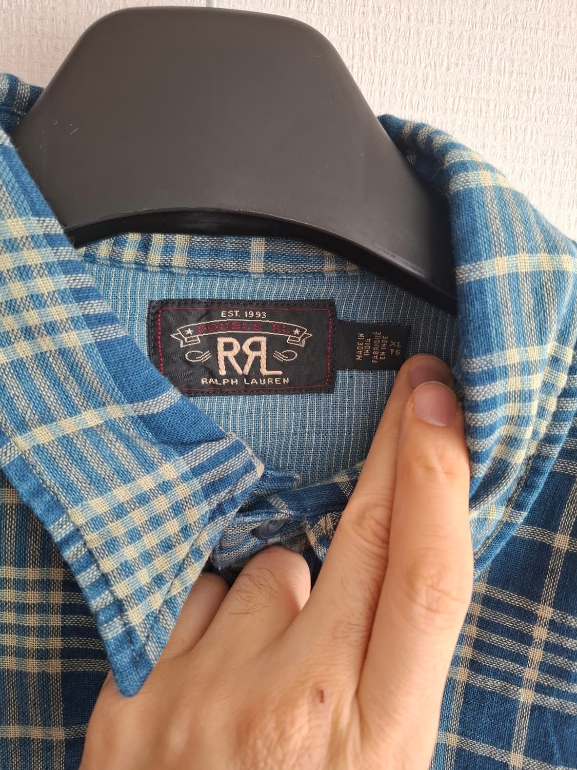 XL RRL 더블알엘 인디고 플래드 더블페이스 블루 체크 반팔 셔츠 상품이미지2